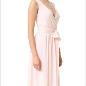Joanna August blush pink wrap chiffon maxi dress / gown Sz XS  #weddingguest
